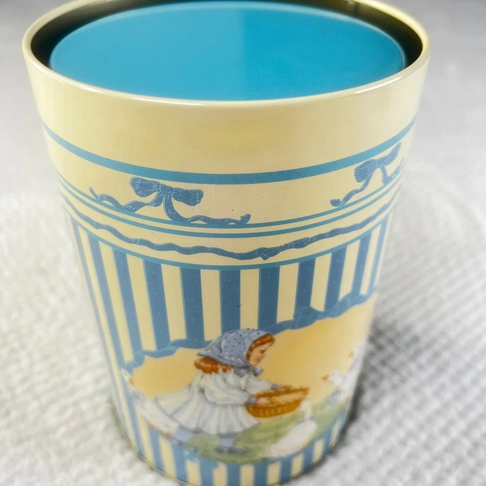 Vintage Country Girl and Geese Nesting Kitchen Canister Tin Set of 3 Blue Cream
